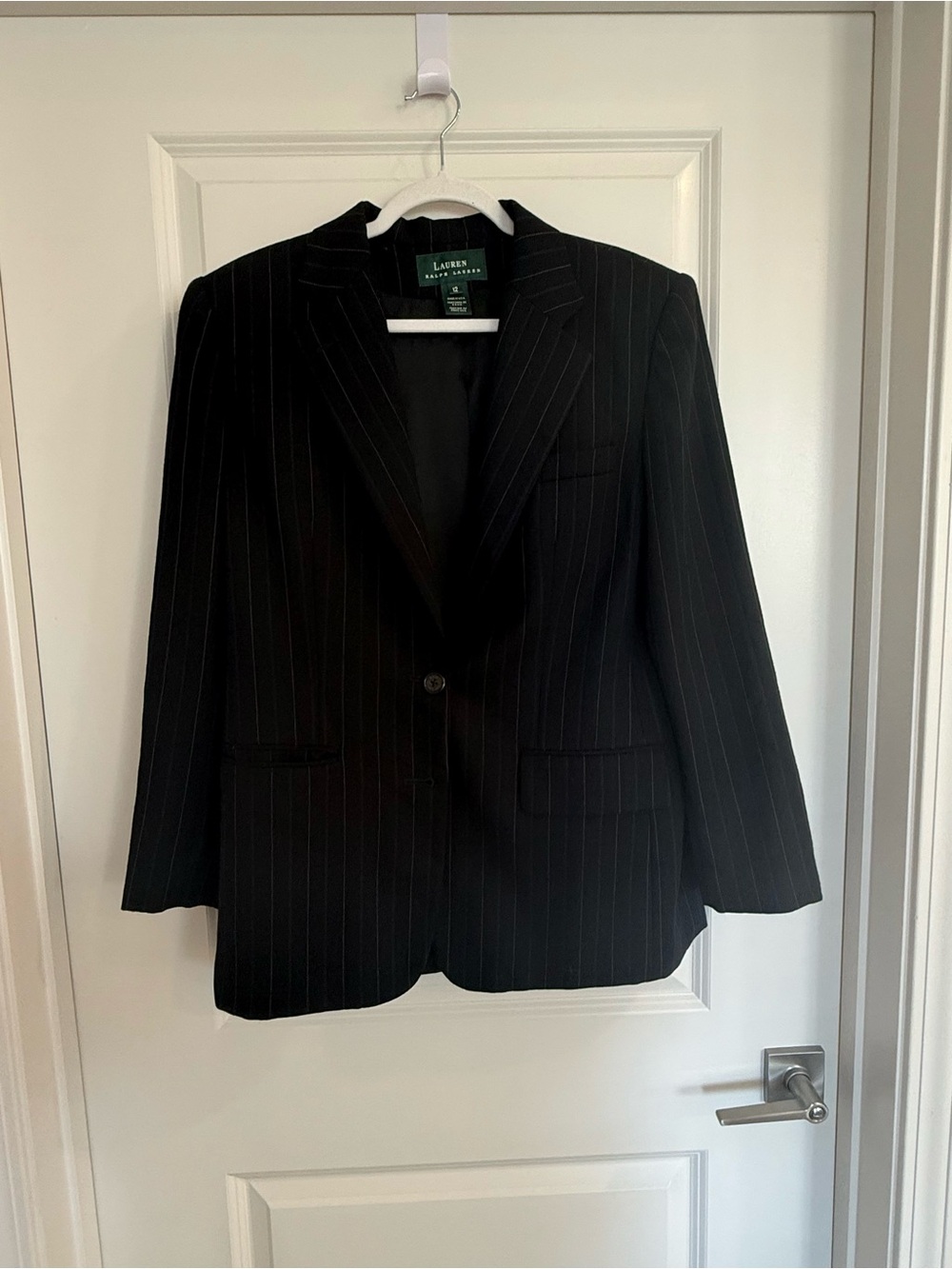 Ralph Lauren Preppy Black Pinstripe Single-Button Wool Blazer